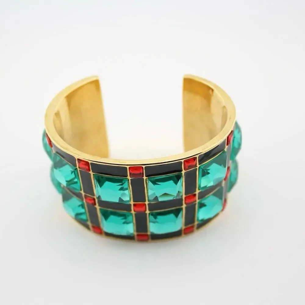 Kate Spade Lewitt Squares Gold Green Red Enamel Cuff Bracelet - Picture 5 of 9